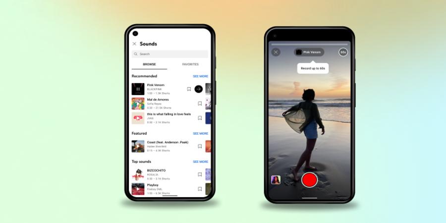 YouTube Shorts can now include 60 seconds of music or sounds, up from 15 seconds before